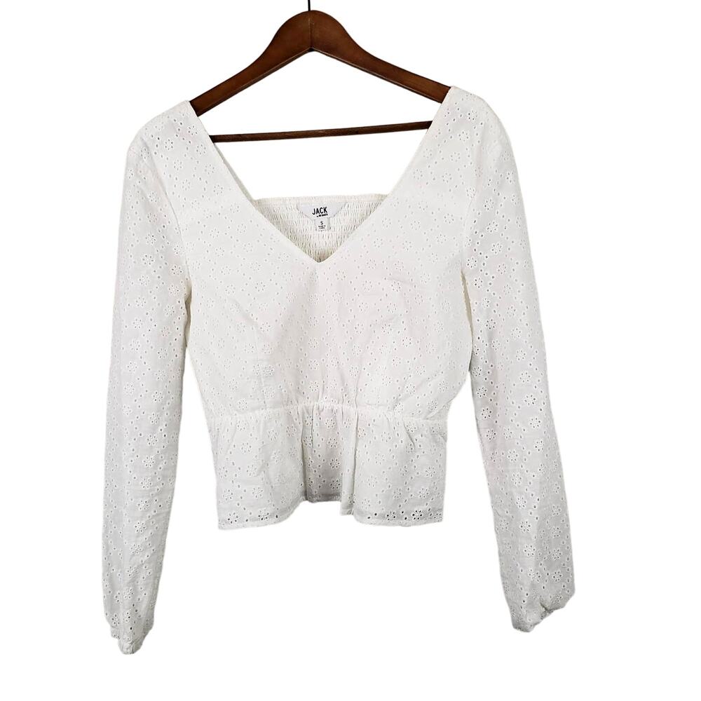 Jack by BB Dakota Eyelet Blouse Top V Neck Crop - S